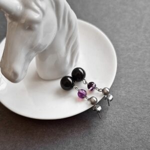 Naturstein "Obsidian & Fluorit" Unikat Ohrschmuck aus Edelstahl | CAABjewels