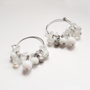 Ohrschmuck "Boho Hoop – Bergkristall & Weißer Achat" Unikat aus Glas & Edelstahl | CAABjewels