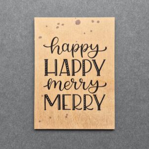 Holzpostkarte mit Magnet "Happy Happy Merry Merry"