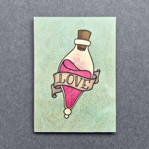Holzpostkarte mit Magnet "Love Potion"